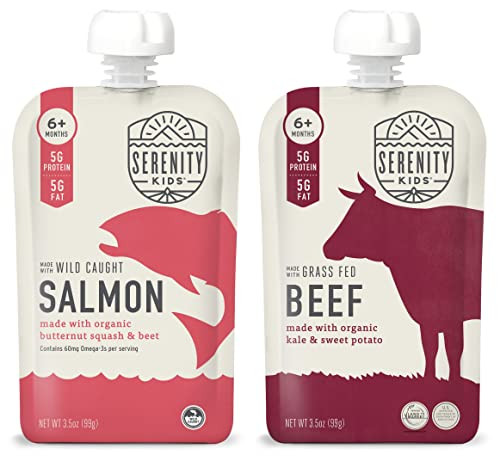 Serenity Kids Surf & Turf Baby Food Pouches Bundle | 6 Each of Wild Caught Salmon & Grass Fed Beef (12 Count) | Amazon (US)