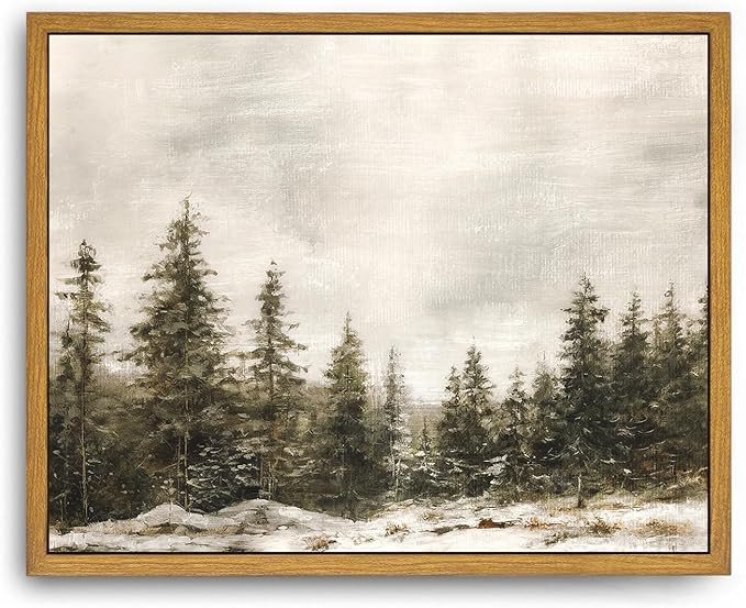 Roslynity Framed Canvas Wall Art Vintage Print Paintings Winter Pine Tree Forest Christmas Rustic... | Amazon (US)