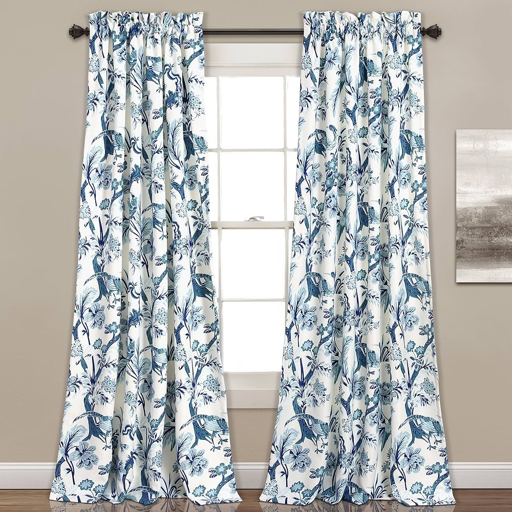 Lush Decor Dolores Light Filtering Window Panels, Pair, 52" W x 84" L, Blue - Toile Curtains - Fl... | Amazon (US)