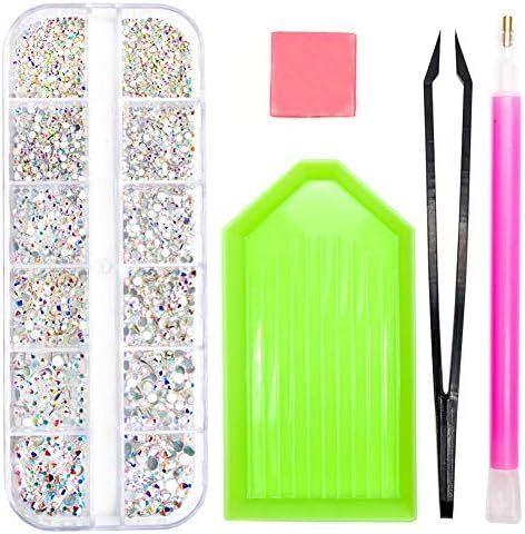 2320 Pieces Crystals Glass AB Nail Art Rhinestones, SS4/5/6/8/10/12 Mixed Nail Gems Stones, Flat ... | Amazon (US)