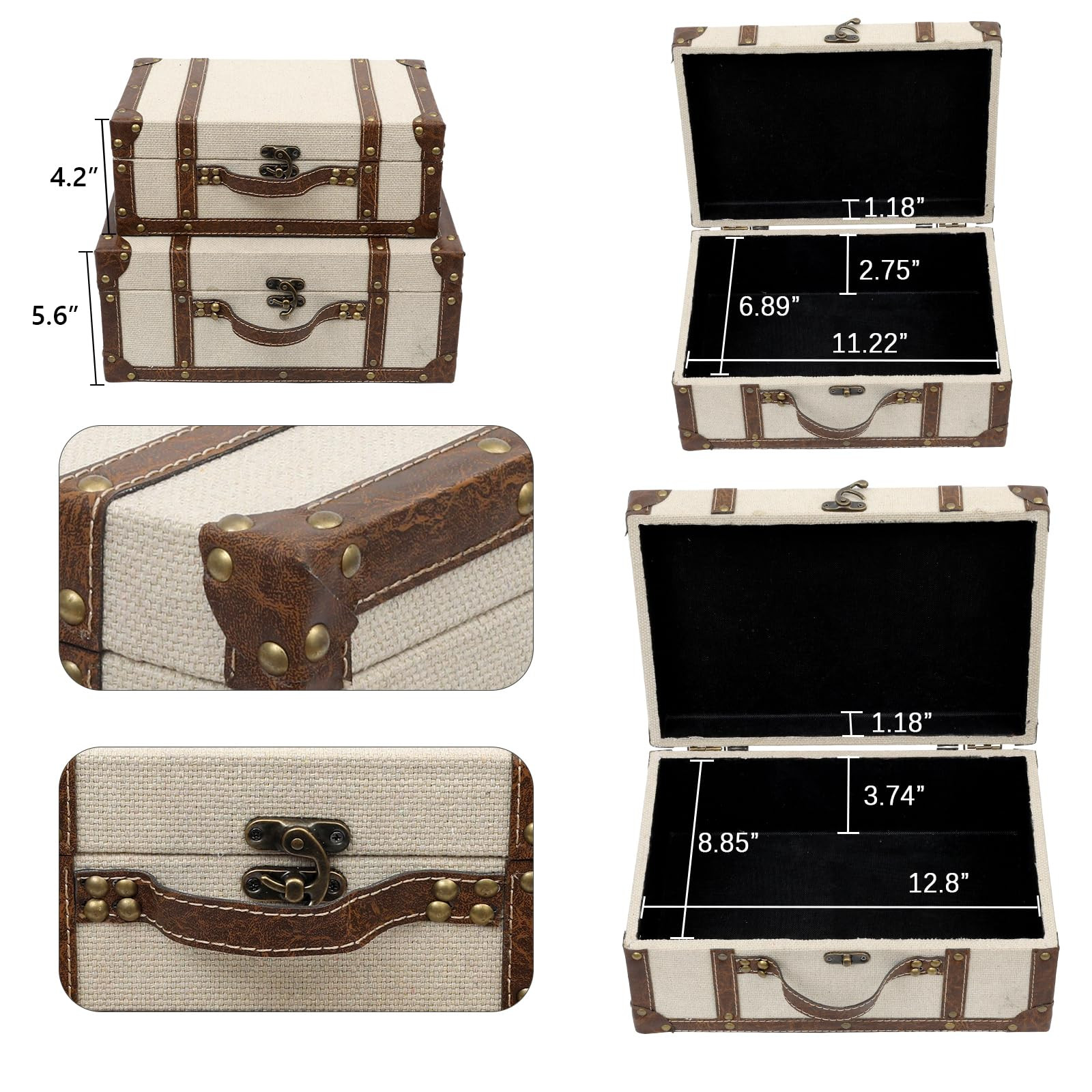 Vintage Suitcase Linen Fabric Covered Decorative Trunk Set of 2 - Antique-Style Wood Chests, Perf... | Amazon (US)