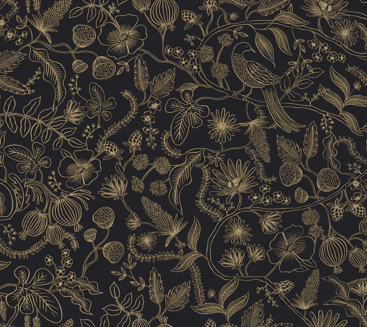 Aviary Peel & Stick Wallpaper in Black/Gold by York Wallcoverings | Burke Decor