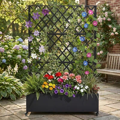 Mobile Metal Raised Garden Bed with Trellis, Privacy Screen & Drainage Holes, 73"x47"x16" Rolling Planter Box for Vines & Vegetables | Wayfair North America