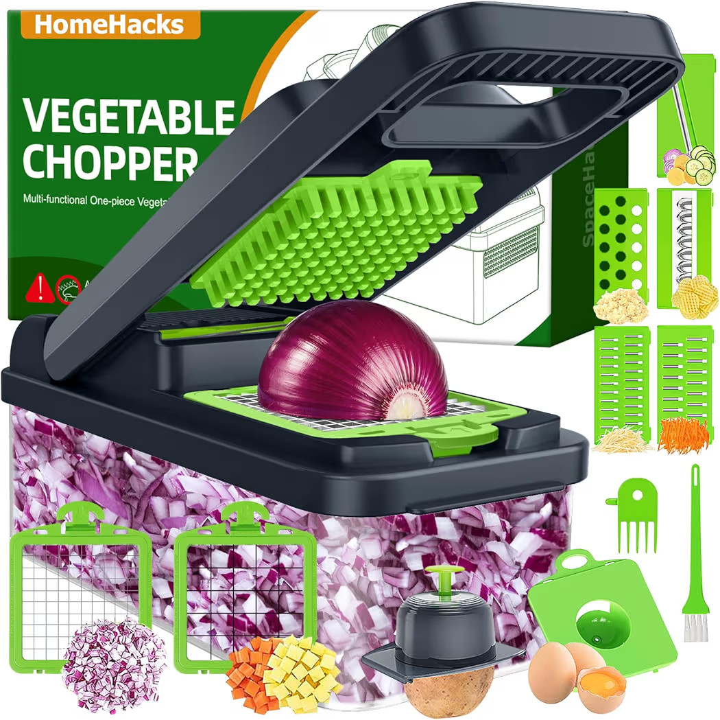HomeHacks Vegetable Chopper Vegetable Cutter, 12 in 1 Kitchen Gadget, Dicer, Slicer, Onion Cutter... | Amazon (US)