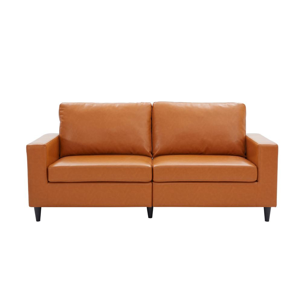 Boyel Living Modern Style Sofa Couch 75.2 in. Brown Faux Leather Couch Furniture Upholstered 3-Seat  | The Home Depot