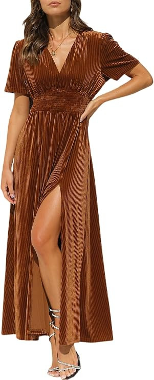 Maxigerui Women's Velvet Maxi Dress Formal Dresses for Wedding Guest Dress | Amazon (US)