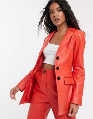 ASOS DESIGN premium leather waisted suit blazer | ASOS US