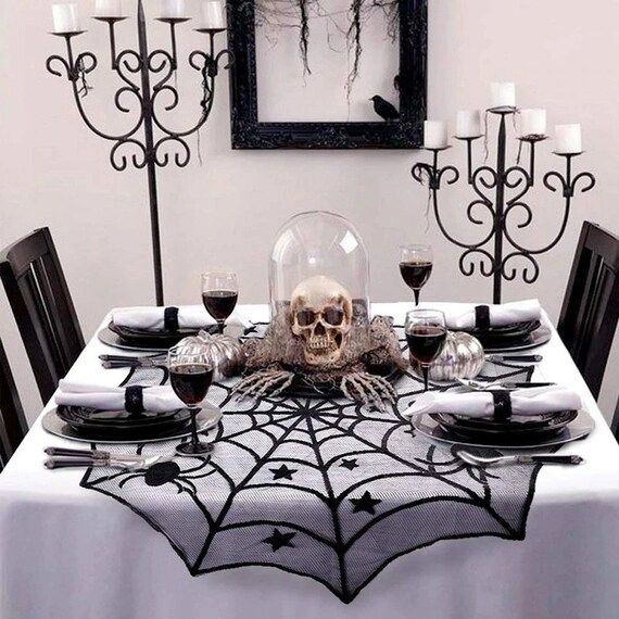 Halloween Bat Table Runner Black Spider Web Lace Tablecloth - Etsy Canada | Etsy (CAD)