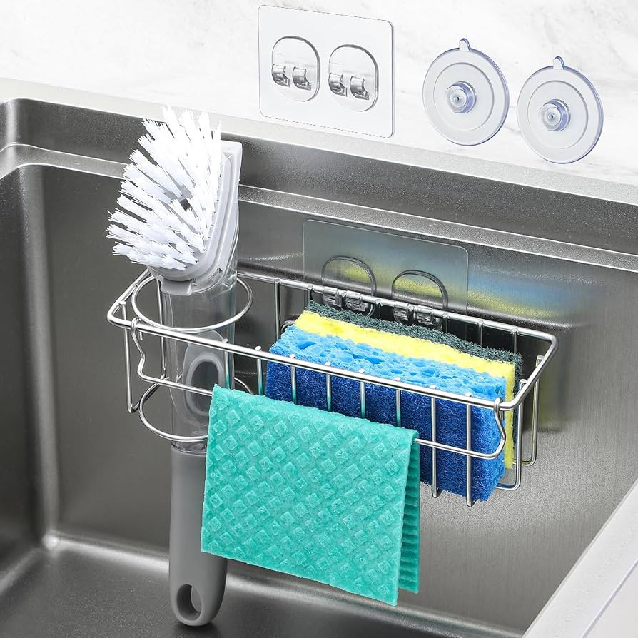 3-In-1 Sponge Holder for Kitchen Sink, 2 Suspension Options(Suction Cups & Adhesive Hook), Hangin... | Amazon (US)