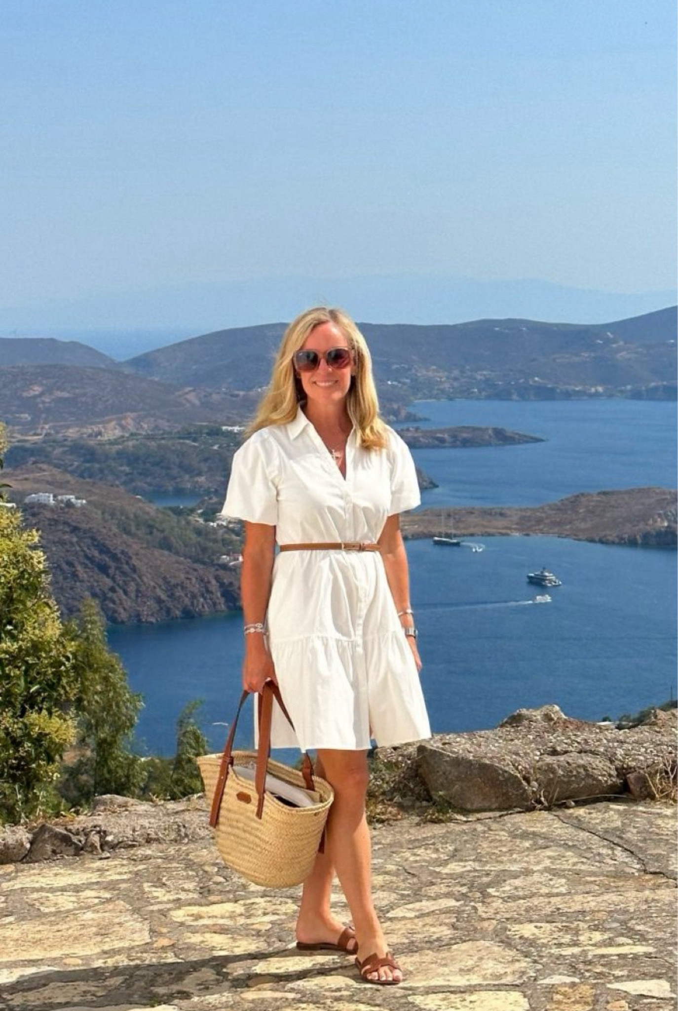 White mini dress
Straw tote 
Sandals
Sunglasses 

#LTKOver40 #LTKSeasonal #LTKStyleTip