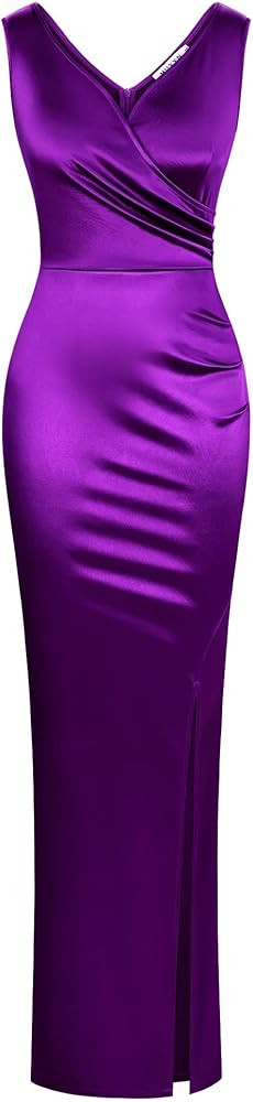 MUXXN Women's Double V Neck Stretchy Tunic Flattering Ball Gown Maxi Mermaid Hem Dress | Amazon (US)