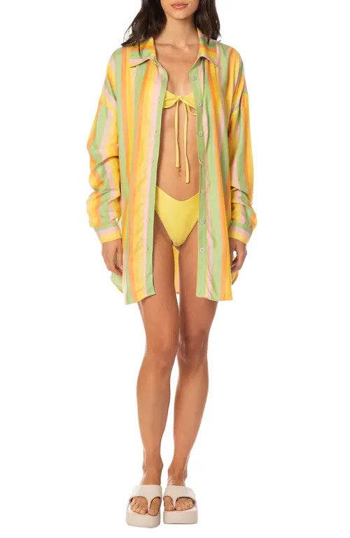 Maaji Rhythmic Lines Dreambound Cover-Up Shirt in Open Yellow at Nordstrom, Size Medium | Nordstrom