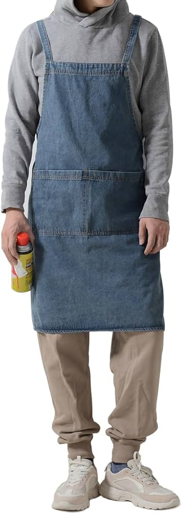 Adjustable Bib Apron with Large Pockets, Cotton Denim Gardening Apron Cross Back Work Jean Apron ... | Amazon (US)