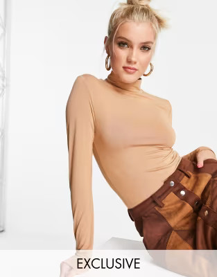 Stradivarius jersey roll neck top in beige | ASOS | ASOS (Global)