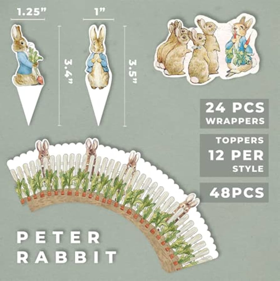 Peter Rabbit Cupcake Decoration - Party Supplies and Baby Shower Essentials - Set of 12 Pieces Cu... | Amazon (US)
