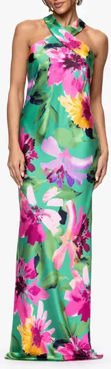 Floral Stretch Satin Column Gown | Nordstrom