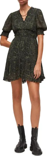 Via Tamora Snakeskin Print Puff Sleeve Minidress | Nordstrom