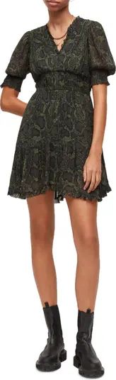 Via Tamora Snakeskin Print Puff Sleeve Minidress | Nordstrom