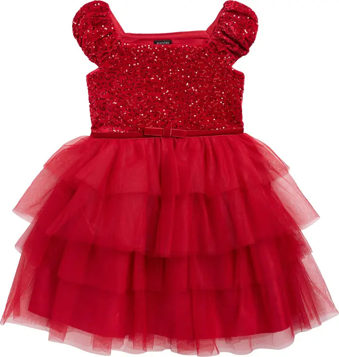 Zunie Kids' Sequin Bodice Cap Sleeve Tiered Mesh Party Dress | Nordstrom | Nordstrom
