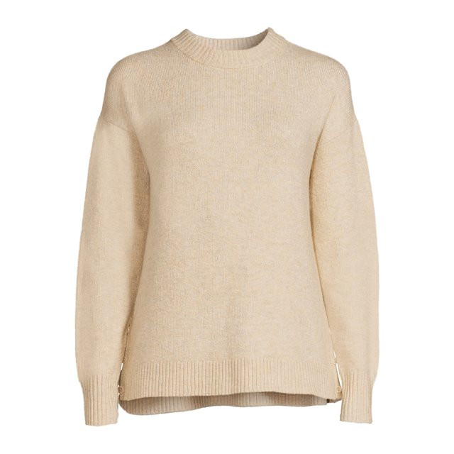 Time and Tru Women's Side Button Crew Neck Sweater, Midweight, Sizes XS-XXXL | Walmart (US)