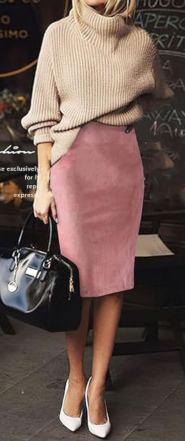 CHARTOU Womens Lightweight Elastic-Waist Faux Suede Leather Side Split Hip Packaged Skirt | Amazon (US)