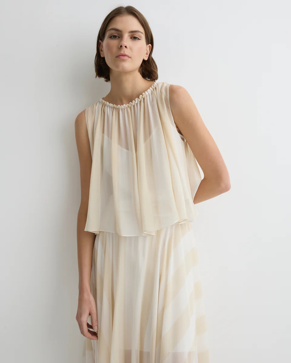 BONDI BORN® | Capri Silk Gathered Top Ecru Stripe | Shirts & Tops | BONDI BORN