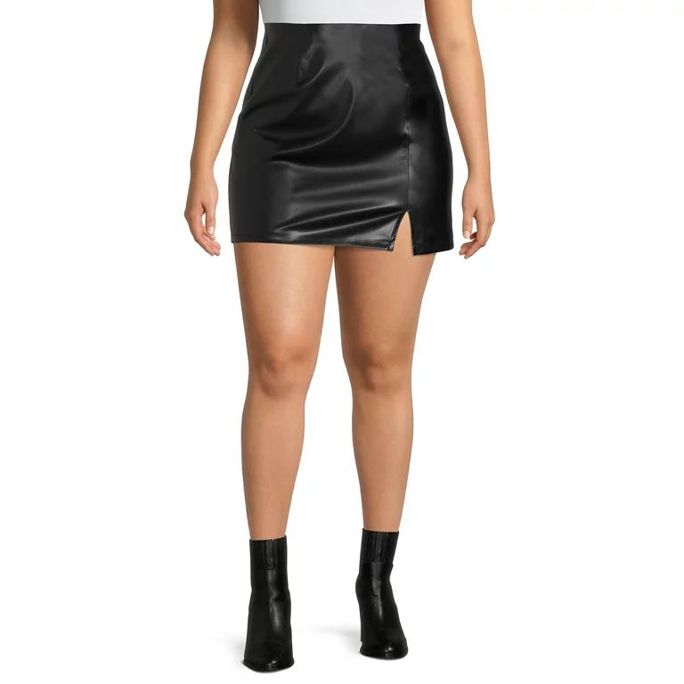 Madden NYC Juniors Plus Size Faux Leather Slit Skirt - Walmart.com | Walmart (US)