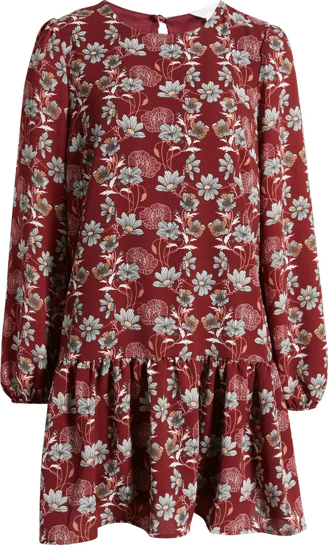Floral Print Long Sleeve Drop Waist Minidress | Nordstrom