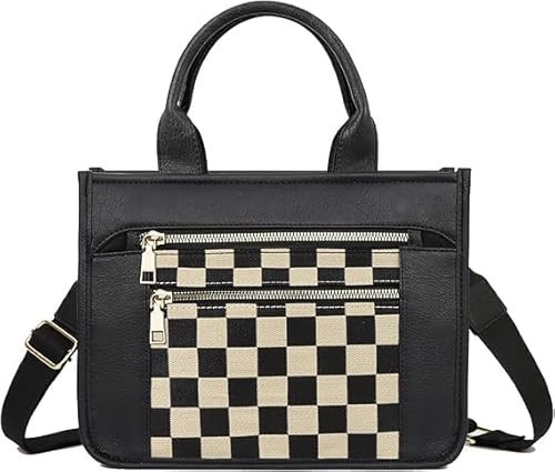 Checkered Purse,Canvas Tote Bag Checkered Crossbody Bag for Women Black and White Slouchy Shoulder Bag for Work/Travel (A-BLACK) | Amazon (US)