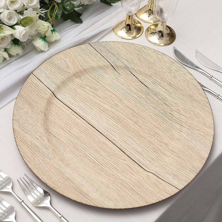 Tableclothsfactory 6 Pack | 13" Natural Boho Chic Faux Wood Plastic Charger Plates, Round Rustic ... | Amazon (US)