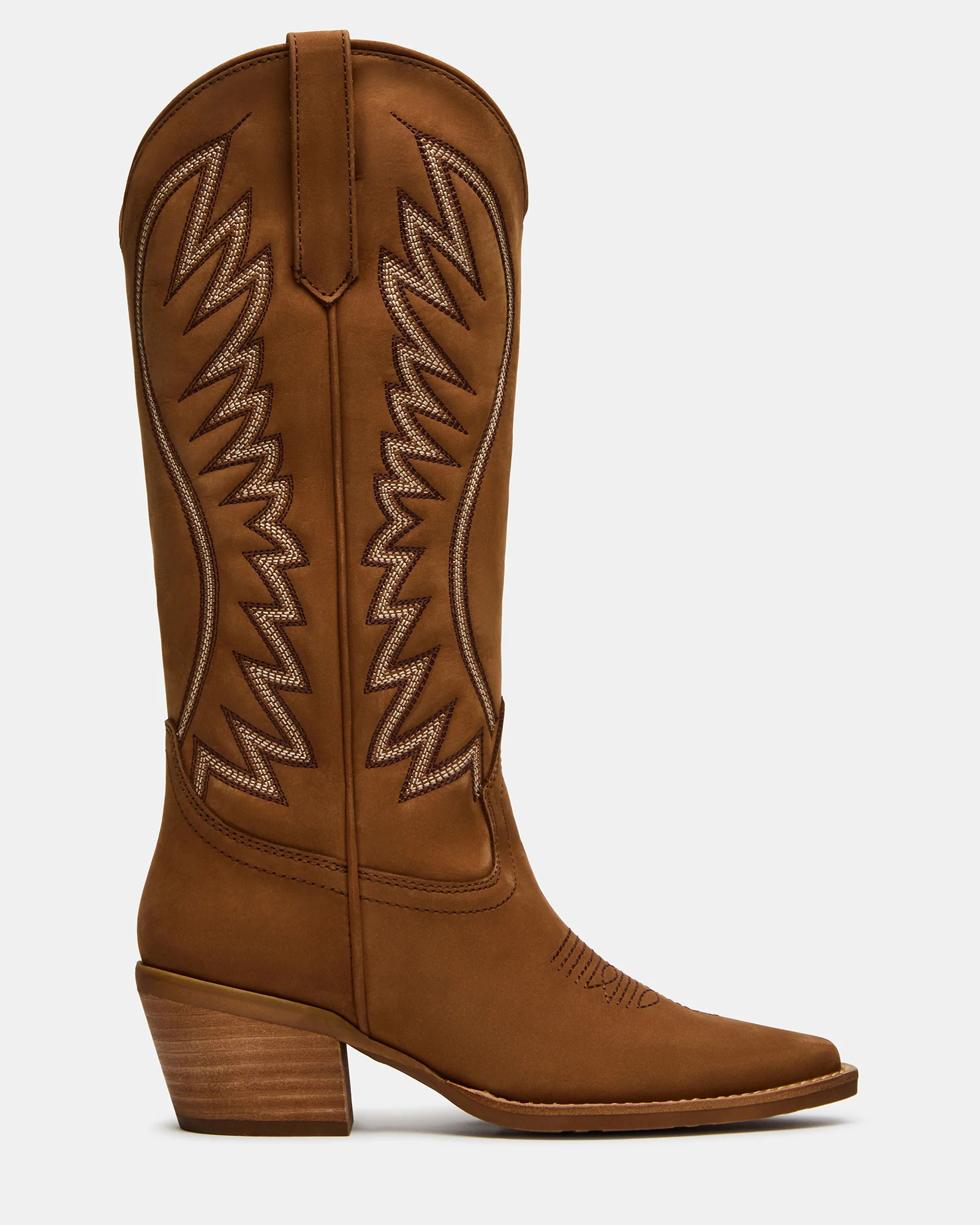 ALBANY Stitch Cognac Suede Pointed-Toe Women's Western Boot | Steve Madden (US)