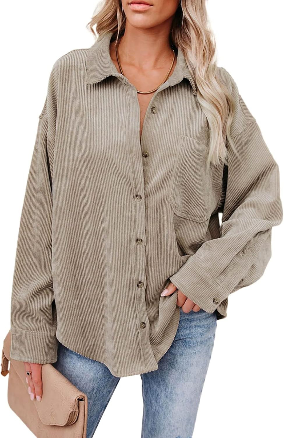 Dokotoo Womens Corduroy Button Down Shirts Boyfriend Long Sleeve Oversized Blouses Tops | Amazon (US)