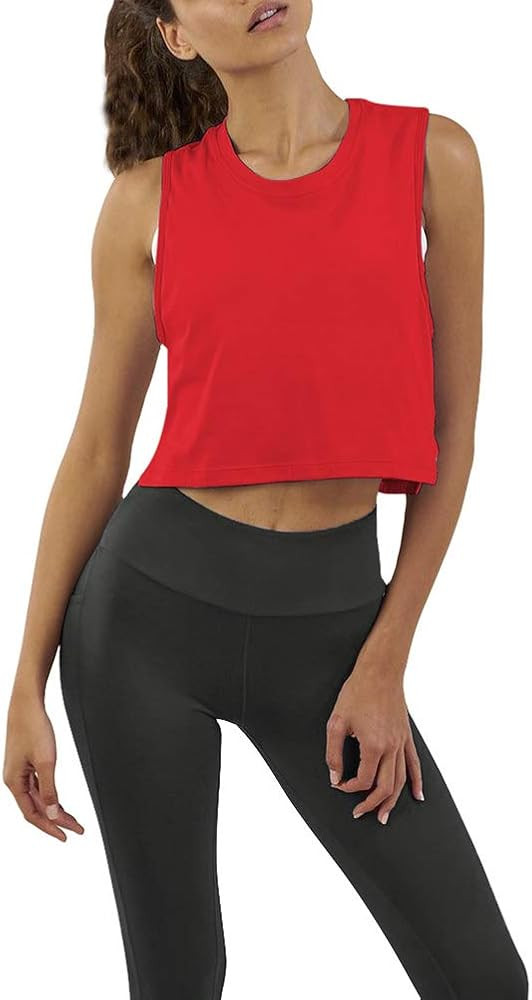 Women's Crop Top Workout Shirts Loose Flowy Muscle Tank Athletic Crop Tank Top | Amazon (US)