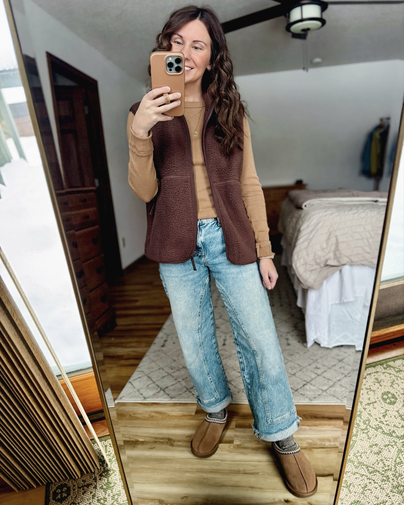 Wearing small in my long sleeve (I’d prefer xs but it was sold out), xs in my brown sherpa vest, 24 short in my jeans (short isn’t available but it’s a raw hem so they could be easily cut), 6 in my ugg Tasmans—also linked similar

#LTKPetite #LTKgrwm #LTKootd