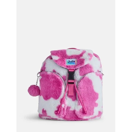 Justice Girls Faux Fur Rucksack Backpack, Pink Cow | Walmart (US)