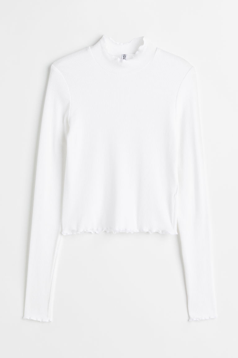 H & M - Ribbed Long-sleeved Top - White | H&M (US + CA)