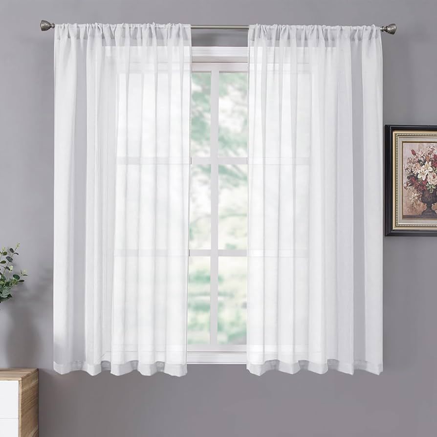 Tollpiz Short Sheer Curtains Linen Textured Bedroom Curtain Sheers Light Filtering Rod Pocket Voi... | Amazon (US)