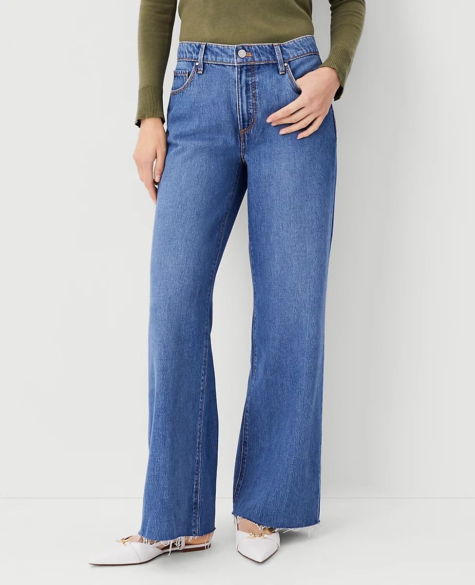 AT Weekend Mid Rise Wide Leg Jeans in Original Medium Stone Wash | Ann Taylor (US)