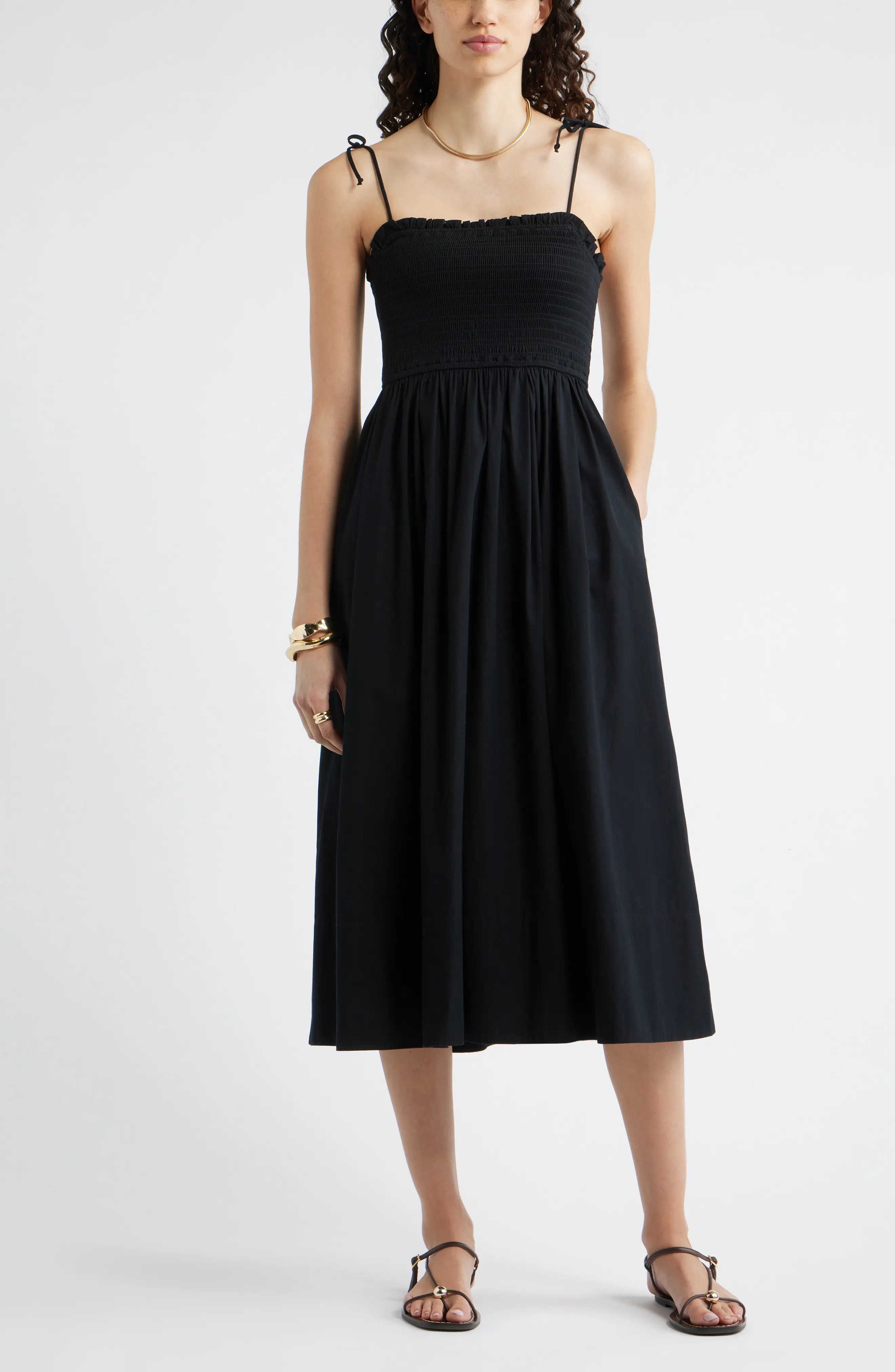Smocked Stretch Cotton Midi Sundress (Women) | Nordstrom | Nordstrom