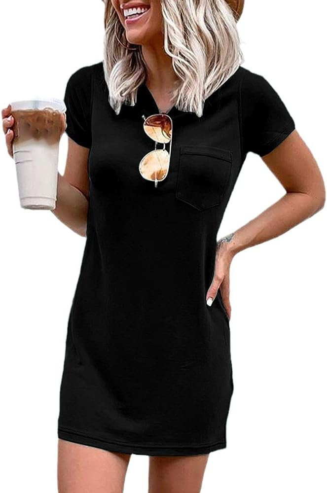Ladiyo Women T Shirt Dress Summer Fashion Mini Dress Crew Neck Short Sleeve Dress Solid Color Cas... | Amazon (US)