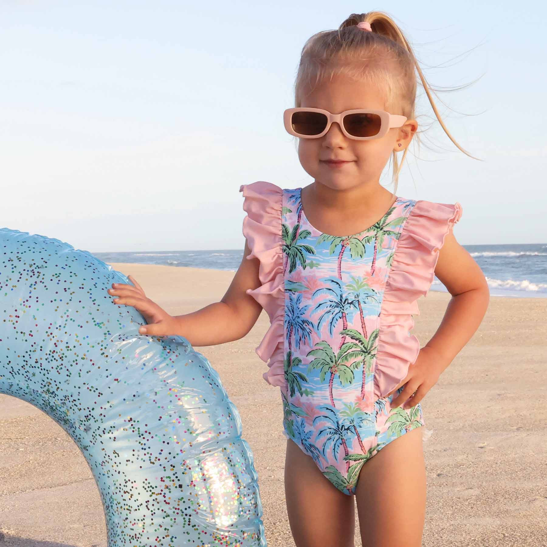 Double Ruffle One Piece | Pastel Palms | Caden Lane