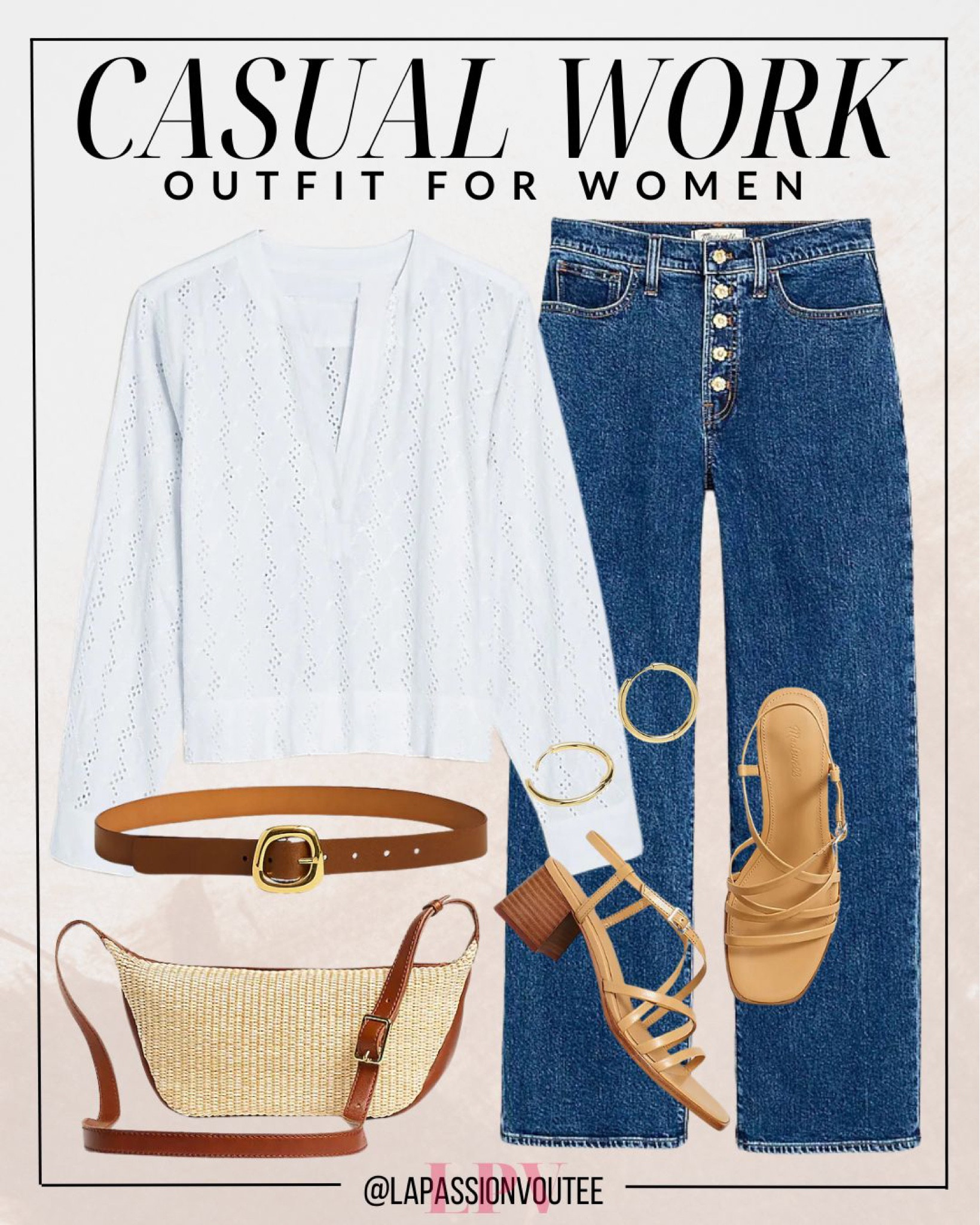 Effortlessly chic: Elevate your style with button-front wide leg jeans paired with an eyelet popover top for a breezy, feminine look. Add a touch of sophistication with hoop earrings and a sleek leather belt. Complete the ensemble with a trendy straw crossbody bag and strappy sandals for a perfect blend of casual elegance.

#LTKSeasonal #LTKworkwear #LTKstyletip