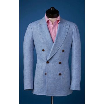 Guabello - Blue Herringbone - Double Breast - Linen/Wool | Sportcoat | SPIER & MACKAY | SPIER & MACKAY