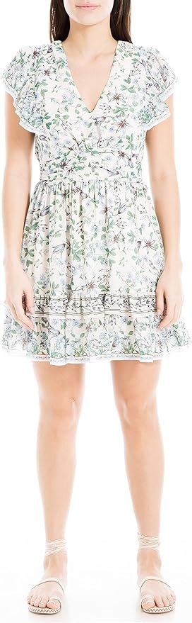 Max Studio Women's V-Neck Flutter Sleeve Short Dress | Amazon (US)