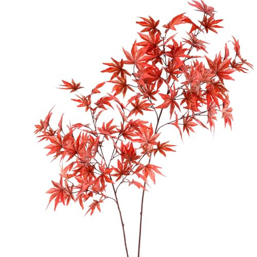 HOHOTIME Fake Fall Leaves Stems, 2 Pcs 35.4" Artificial Leaves Branches in Vase, Autumn Maple Leaf Decorations,Faux Foliage for Kitchen Thanksgiving Table Centerpieces Wedding Shop Office Home Décor | Amazon (US)