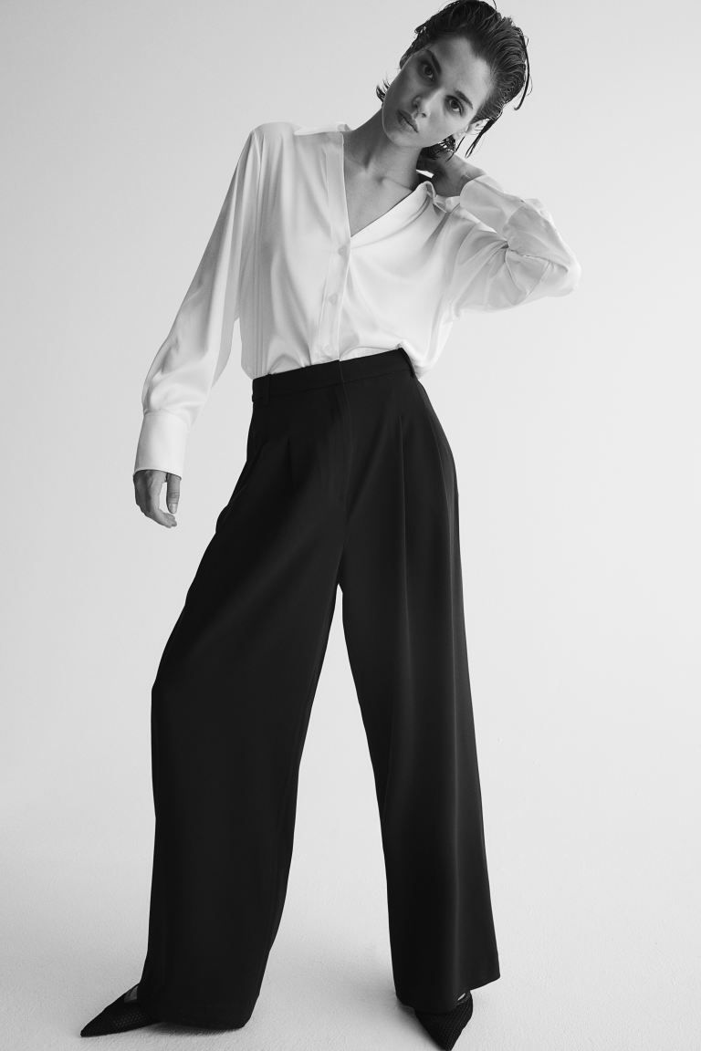 Wide-leg Pants - High waist - Long - Black - Ladies | H&M US | H&M (US + CA)