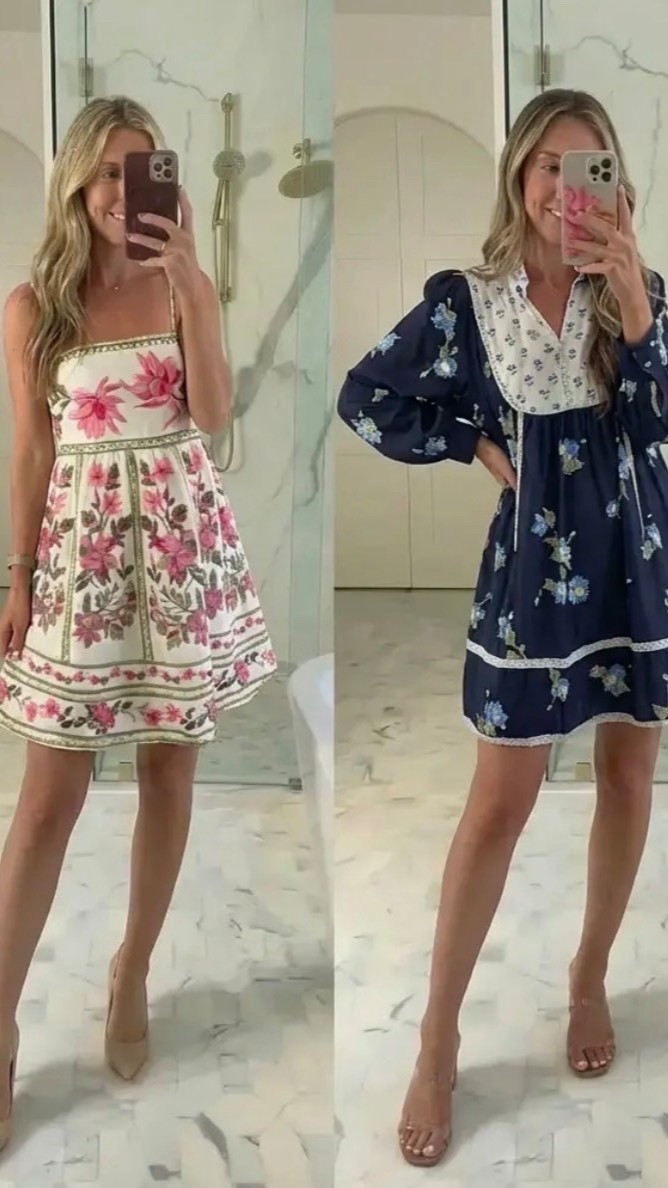 A polished Pinterest-style mirror selfie collage featuring three feminine spring dresses styled side by side. Soft, natural bathroom lighting with marble floors and a clean neutral backdrop. Outfit one: a sleeveless white mini dress with pink floral embroidery, tailored waist, and classic nude heels. Outfit two: a navy long-sleeve mini dress with delicate floral print, white embroidered bib detail, and a relaxed romantic silhouette. Outfit three: a white flowy midi dress with colorful floral embroidery, flutter sleeves, and an airy bohemian feel. Effortless feminine styling, soft waves, neutral heels, timeless spring wardrobe inspiration, elevated casual elegance, romantic cottagecore-meets-classic aesthetic, Pinterest-worthy fashion content.

HASHTAGS
#pinterestfashion #springdresses #femininefashion #romanticstyle #floralstyle #springoutfits #bohochic #effortlessstyle #dressinspo #amazonfashion #chicandclassic #wardrobeinspo #neutralheels #springwardrobe #fashioninspo #pinterestoutfits #everydaychic

#LTKGiftGuide #LTKActive #LTKSeasonal