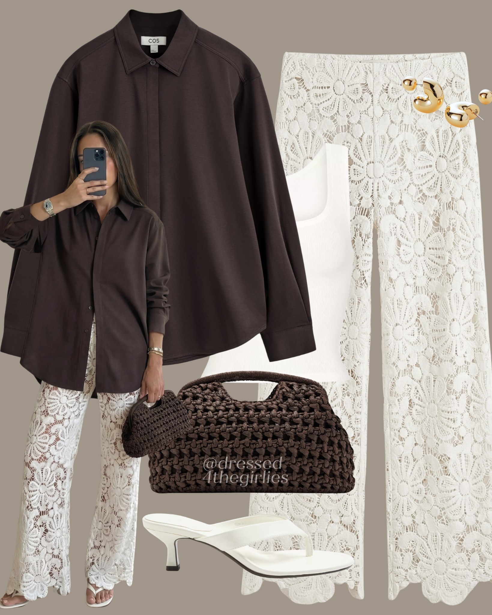 Styling crochet🤎

Tags: brown shirt outfit, crochet trousers outfit, floral crochet pants, brown clutch bag, woven clutch bag, white sandals outfit, white strappy flats outfit 

#LTKsummer #LTKuk #LTKspring