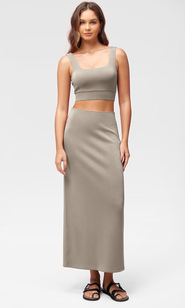ODODOS Modal Soft Maxi Skirt for Women, Back Slit High Waist Casual Long Pencil Skirts, Khaki, La... | Amazon (US)
