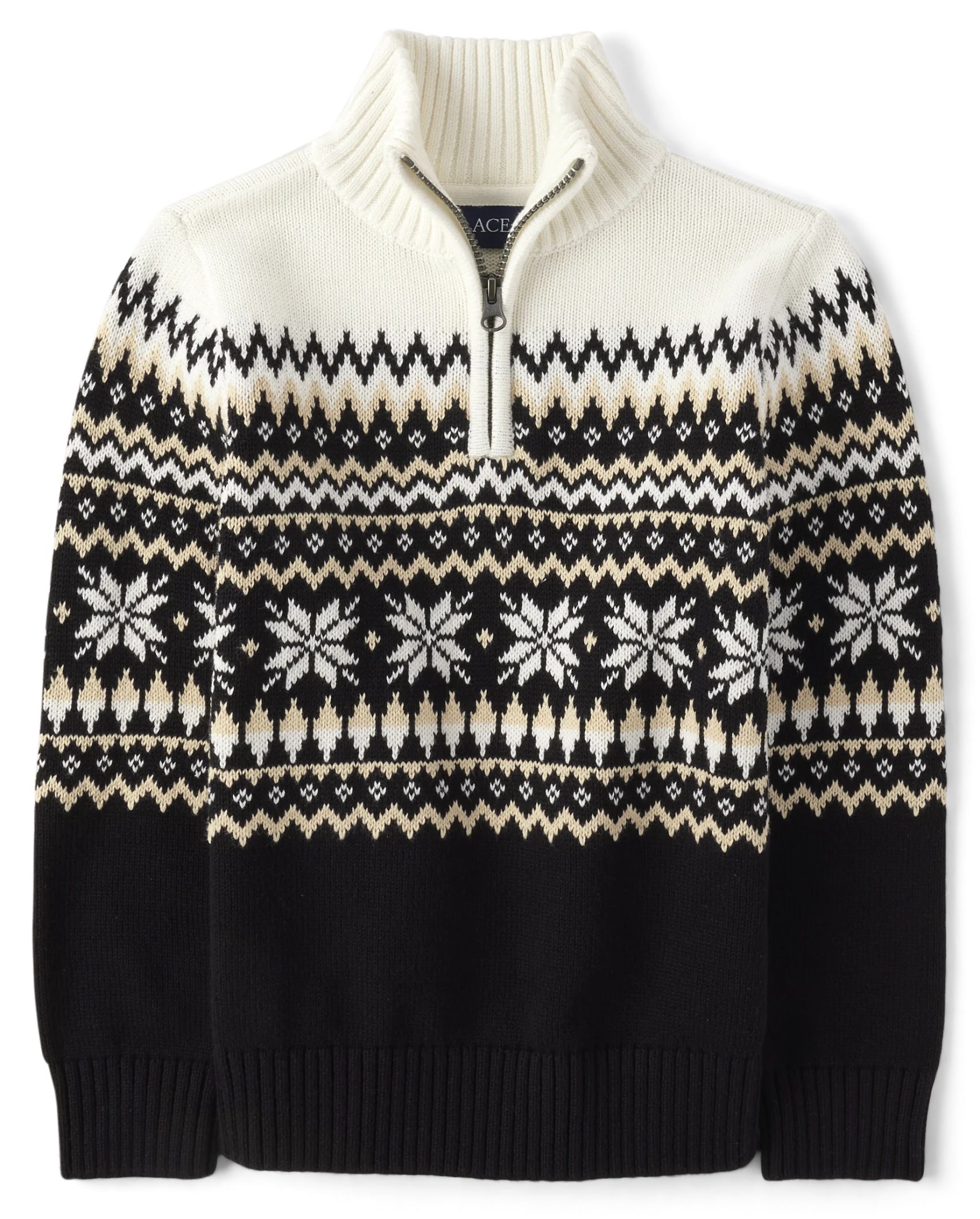 Boys Snowflake Fairisle Quarter-Zip Sweater - black | The Children's Place